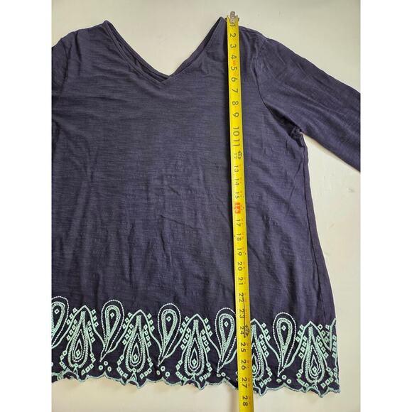 Talbots Petites Women’s Top 1X Navy Cotton Scalloped Embroidered Eyelet Hem - Picture 4 of 6